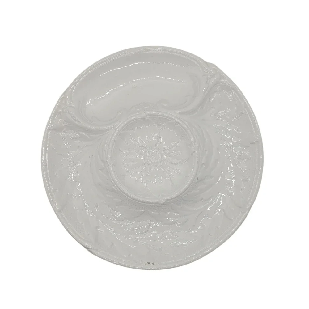 Vintage P.V. France White Majolica Artichoke Plate Floral Embossed Relief 9